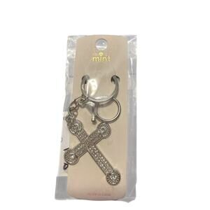 SILVER PLATED RHINESTONE CROSS KEYCHAIN